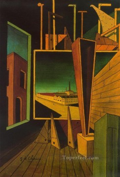  Chirico Decoraci%C3%B3n Paredes - composición geométrica con paisaje de fábrica 1917 Giorgio de Chirico Surrealismo metafísico